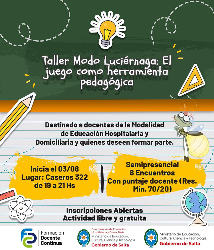 Iniciaron las inscripciones para el taller “Modo Luciérnaga: el juego como herramienta pedagógica” Iniciaron las inscripciones para el taller “Modo Luciérnaga: el juego como herramienta pedagógica”
