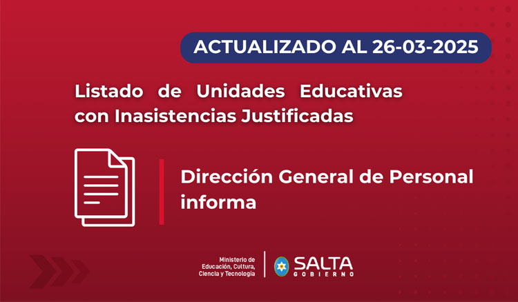 Imagen: Listado de Unidades Educativas con Inasistencias Justificadas 26/03/2025