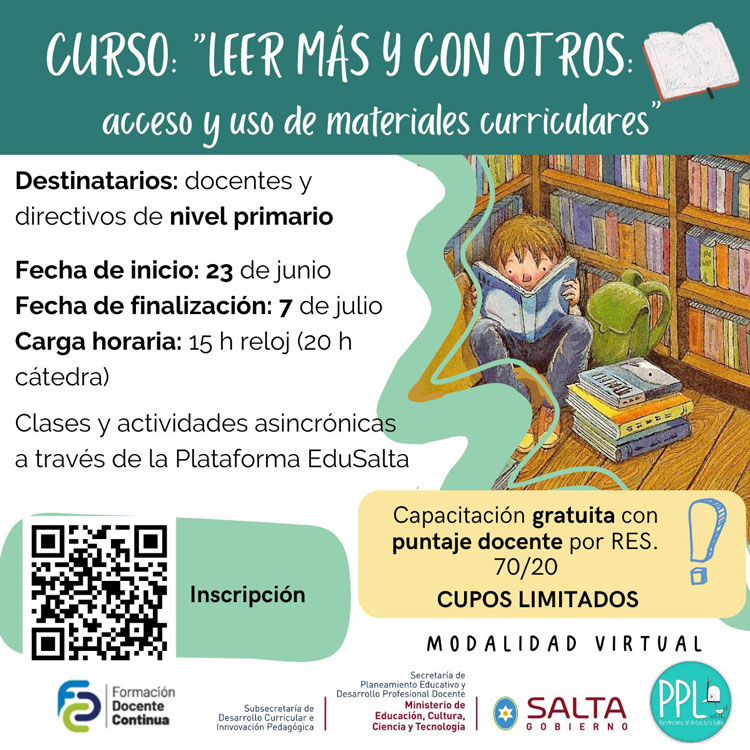 Curso con puntaje docente: Leer más (y con otros): acceso y uso de materiales curriculares Imagen: Curso con puntaje docente: Leer más (y con otros): acceso y uso de materiales curriculares