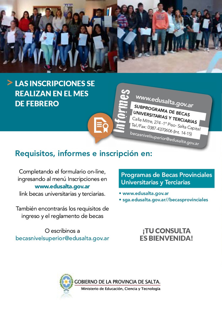 El 1 de febrero inician las inscripciones para becas universitarias y terciarias El 1 de febrero inician las inscripciones para becas universitarias y terciarias